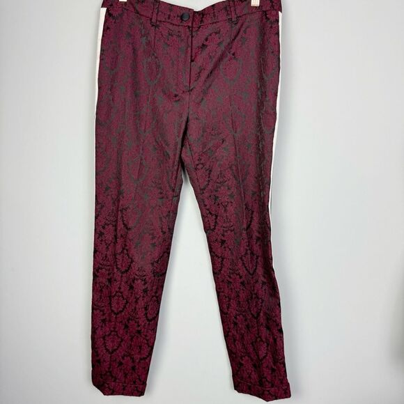 DOLCE & GABBANA | Burgundy/Black Floral Brocade Pants Stripes Women’s Size 8 - Picture 1 of 10
